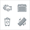Hygiene routine line icons. linear set. quality vector line set such as comb, trash bin, calendar