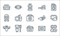 Hygiene routine line icons. linear set. quality vector line set such as contact lens, moustache cream, underwear, wipes, tooth