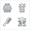 hygiene routine line icons. linear set. quality vector line set such as face, comb, hair washing