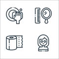 Hygiene routine line icons. linear set. quality vector line set such as face mask, toilet paper, mirror