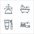 Hygiene routine line icons. linear set. quality vector line set such as teeth brush, tooth hygiene, bathtub