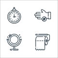 Hygiene routine line icons. linear set. quality vector line set such as toilet paper, mirror, bacteria