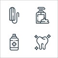 hygiene routine line icons. linear set. quality vector line set such as tooth, spray, liquid soap
