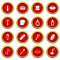 Hygiene tools icon red circle set