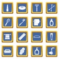 Hygiene tools icons set blue