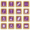 Hygiene tools icons set purple