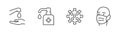 Hygiene vector icon set. Virus care black line outline icons collection. Washing hands, anti bacterial soap