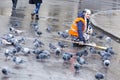 Hygiene worker pigeons Saint Petersburg.