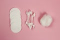 Hygienic cotton pads, sticks and wool Royalty Free Stock Photo