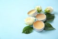 Hygienic lip balms and flowers Royalty Free Stock Photo