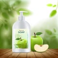 Hygienic soap dispenser with green fruit apple