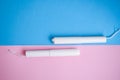 Hygienic tampons on a blue and pink background. copy space, Menstruation sanitary tampon for woman hygiene protection. Critical Royalty Free Stock Photo