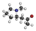 Hygrine coca alkaloid molecule. 3D rendering. Atoms are represented as spheres with conventional color coding: hydrogen (white),