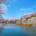 Himeji castle moat boat tour during full bloom cherry blossom in Hyogo, Japan Royalty Free Stock Photo