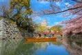 Himeji castle moat boat tour during full bloom cherry blossom in Hyogo, Japan Royalty Free Stock Photo