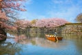 Himeji castle moat boat tour during full bloom cherry blossom in Hyogo, Japan Royalty Free Stock Photo