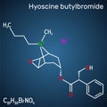 Hyoscine butylbromide, scopolamine butylbromide, butylscopolamine, butylhyoscine molecule. It is antimuscarinic, anticholinergic