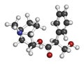 Hyoscyamine alkaloid molecule. Herbal sources include henbane, mandrake, jimsonweed, deadly nightshade and tomato. 3D rendering.