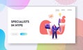 Hype, Blogging or Social Media Networking Landing Page Template. Man Character Stand at Huge Megaphone