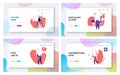 Hype, Social Media Viral or Fake Content Spreading Landing Page Template Set. Tiny Male and Female Characters