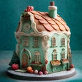 Hyper decorated marzipan house cake