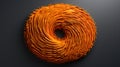 Hyper-Detailed 3D Orange Swirl Fingerprint on Dark Background