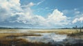 Hyper-detailed Animated Painting Of Coastal Scenery And Marshes