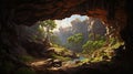 Hyper-detailed Australian Landscape: A Cave Amidst Trees And Nature