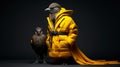 Hyper-detailed Avian-themed Animals In Yellow Coats: A Dark And Brooding Designer\'s Delight
