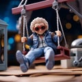 Hyper-detailed Back To The Future Figure Sitting On Swing Under Tree