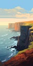 Hyper-detailed British Topographical Painting Of Cliff And Ocean