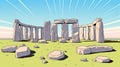 Hyper-detailed Cartoon Of Greece In Stonehenge: Op Art Inspired Illustration