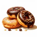 Hyper-detailed Chocolate Donuts With Sprinkles - Realistic Brushwork Illustrations