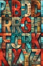 Hyper detailed and creative patterns using letters from different alphabets, AI generated image in poster format Royalty Free Stock Photo