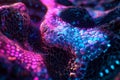 A hyper-detailed 3D background where hexagonal tiles resemble a living digital organism. The