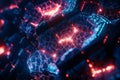 A hyper-detailed 3D background where hexagonal tiles resemble a living digital organism. The