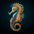 Hyper Detailed 3d Model Of Steampunk-inspired Seahorse On Dark Background