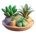 Realistic 3d render of diverse succulents in terracotta pots with soft shadows white background Royalty Free Stock Photo