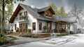 Hyper-Detailed 3D Rendering of House Construction on Architectural Blueprints. Generative AI Royalty Free Stock Photo