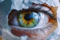 Human Eye Breaking Through Torn White Paper Royalty Free Stock Photo