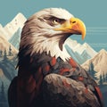 Hyper-detailed Flat Illustration Of An Iconic American Eagle In Front Of Mountains