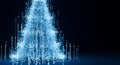 Hyper-detailed 3D render of a futuristic holographic Christmas tree projection glowing in blue and white binary streams, symbolizi Royalty Free Stock Photo