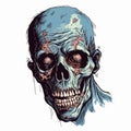 Highly Detailed Zombie Head Illustration On Pale Blue And White Background