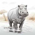 Hyper-detailed Illustration Of A Hippopotamus By The Lake