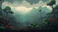 Hyper-detailed Jungle Mountain Forest Painting In 8k Resolution