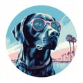 Hyper-detailed Labrador Retriever Portrait With Palm Tree And Sunglasses