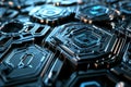 A hyper-detailed mechanical 3D background where hexagonal cells function as interconnected gears,