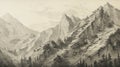 Hyper-detailed Mountain Drawing With Birds In Thomas Nast Style