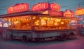 nostalgic hyper detailed state fair trailer with neon