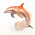 Hyper-detailed Orange Dolphin Jumping Out Of Water Wall Art Royalty Free Stock Photo